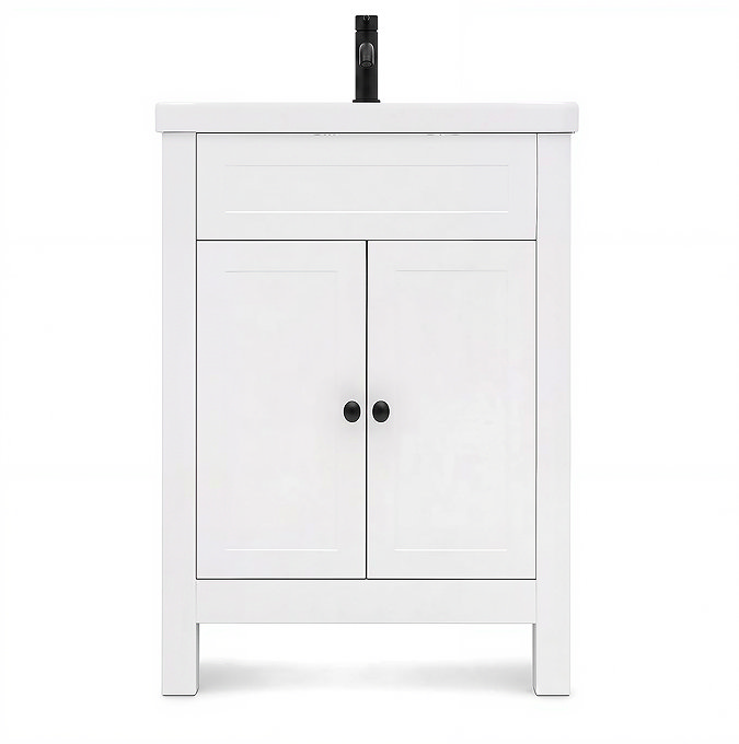AquaSure Traditional Waterproof PVC Vanity Unit Satin White - 600mm with Matt Black Handles
