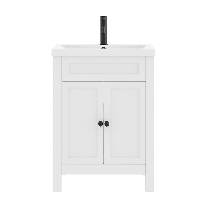 AquaSure Traditional Waterproof PVC Vanity Unit Satin White - 600mm with Matt Black Handles