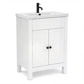 AquaSure Traditional Waterproof PVC Vanity Unit Satin White - 600mm with Matt Black Handles