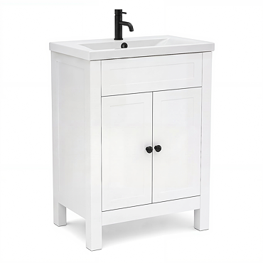 AquaSure Traditional Waterproof PVC Vanity Unit Satin White - 600mm with Matt Black Handles