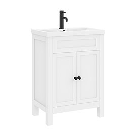 AquaSure Traditional Waterproof PVC Vanity Unit Satin White - 600mm with Matt Black Handles