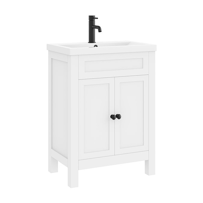 AquaSure Traditional Waterproof PVC Vanity Unit Satin White - 600mm with Matt Black Handles