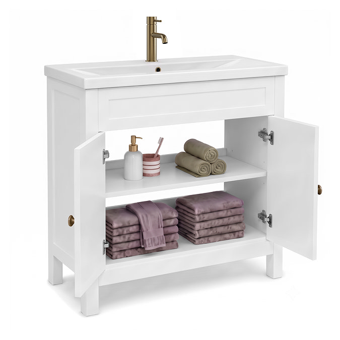 AquaSure Traditional Waterproof PVC Vanity Unit Satin White - 800mm with Antique Brass Handles