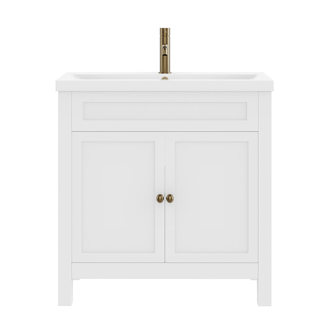 AquaSure Traditional Waterproof PVC Vanity Unit Satin White - 800mm with Antique Brass Handles