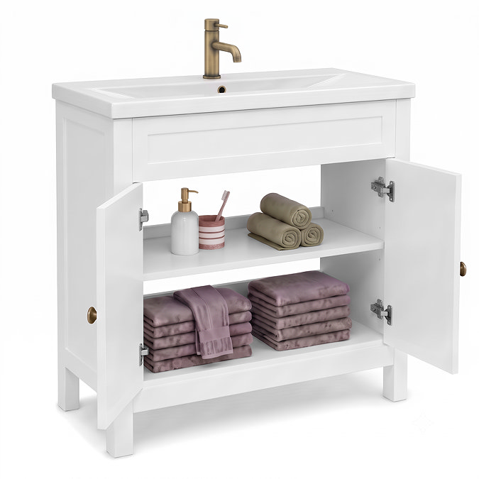 AquaSure Traditional Waterproof PVC Vanity Unit Satin White - 800mm with Antique Brass Handles