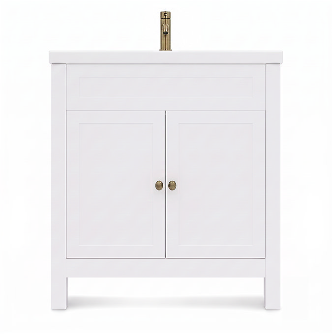 AquaSure Traditional Waterproof PVC Vanity Unit Satin White - 800mm with Antique Brass Handles