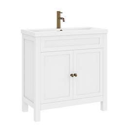 AquaSure Traditional Waterproof PVC Vanity Unit Satin White - 800mm with Antique Brass Handles