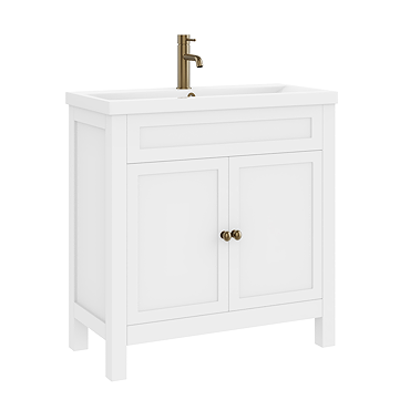 AquaSure Traditional Waterproof PVC Vanity Unit Satin White - 800mm with Antique Brass Handles