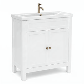 AquaSure Traditional Waterproof PVC Vanity Unit Satin White - 800mm with Antique Brass Handles