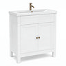 AquaSure Traditional Waterproof PVC Vanity Unit Satin White - 800mm with Antique Brass Handles