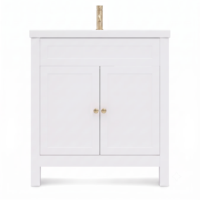 AquaSure Traditional Waterproof PVC Vanity Unit Satin White - 800mm with Brushed Brass Handles