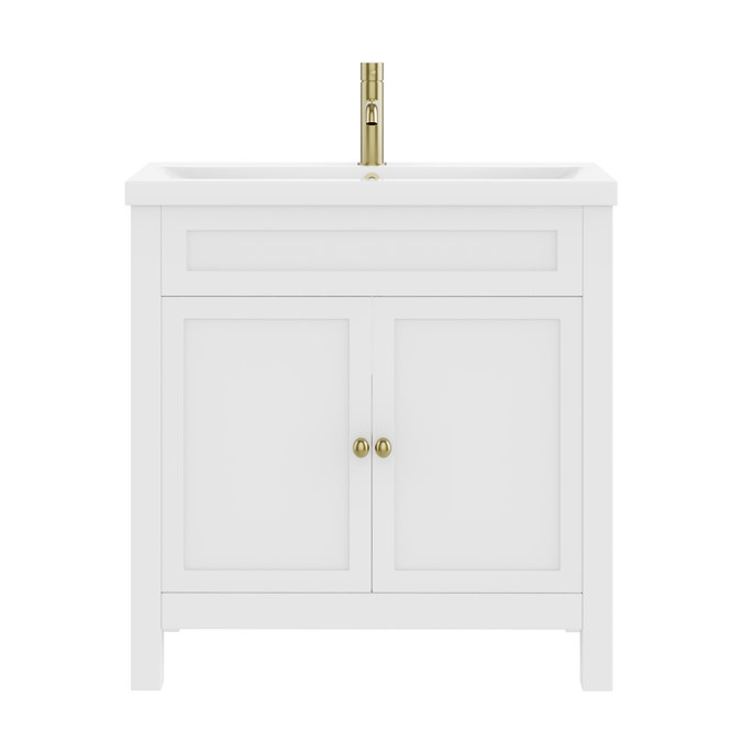 AquaSure Traditional Waterproof PVC Vanity Unit Satin White - 800mm with Brushed Brass Handles