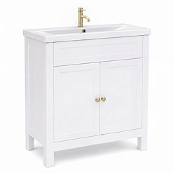 AquaSure Traditional Waterproof PVC Vanity Unit Satin White - 800mm with Brushed Brass Handles