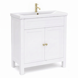 AquaSure Traditional Waterproof PVC Vanity Unit Satin White - 800mm with Brushed Brass Handles