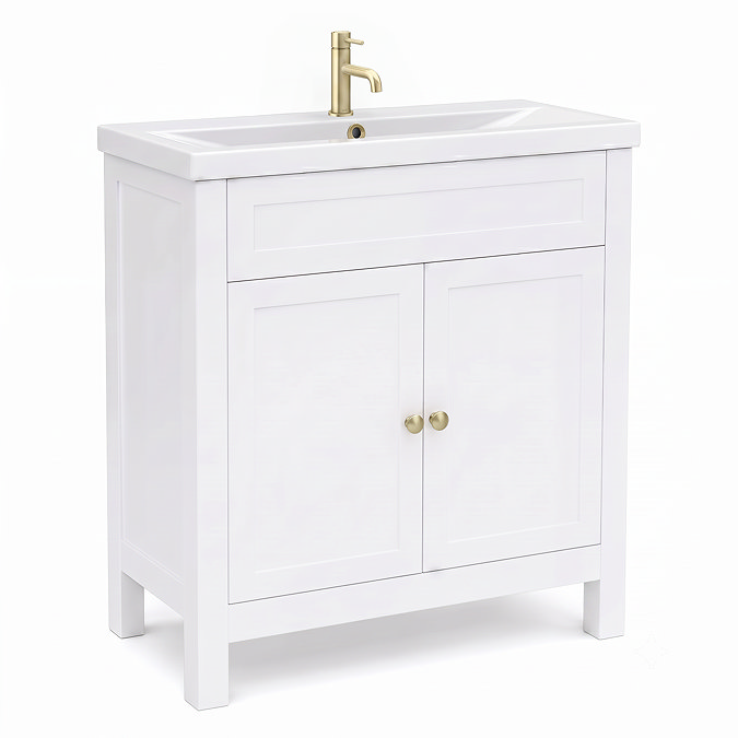 AquaSure Traditional Waterproof PVC Vanity Unit Satin White - 800mm with Brushed Brass Handles
