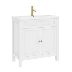 AquaSure Traditional Waterproof PVC Vanity Unit Satin White - 800mm with Brushed Brass Handles