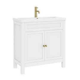AquaSure Traditional Waterproof PVC Vanity Unit Satin White - 800mm with Brushed Brass Handles