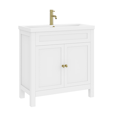 AquaSure Traditional Waterproof PVC Vanity Unit Satin White - 800mm with Brushed Brass Handles