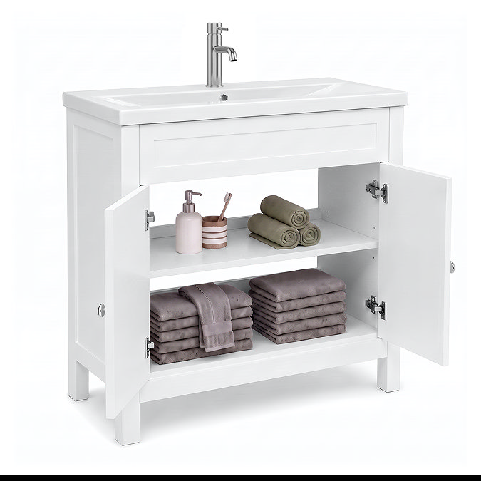AquaSure Traditional Waterproof PVC Vanity Unit Satin White - 800mm with Chrome Handles