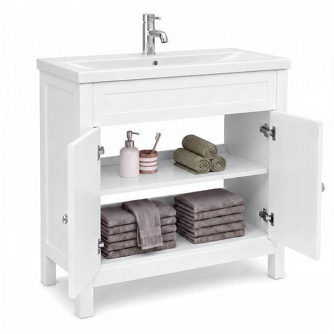 AquaSure Traditional Waterproof PVC Vanity Unit Satin White - 800mm with Chrome Handles