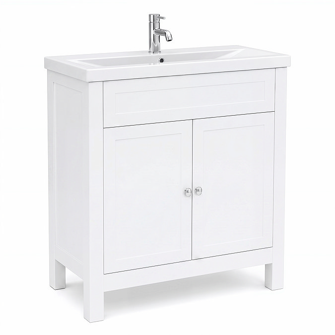 AquaSure Traditional Waterproof PVC Vanity Unit Satin White - 800mm with Chrome Handles