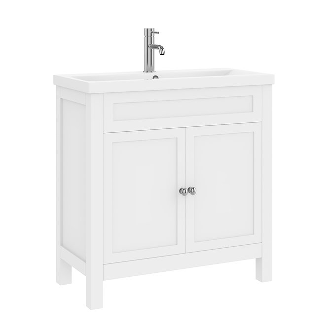 AquaSure Traditional Waterproof PVC Vanity Unit Satin White - 800mm with Chrome Handles
