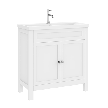AquaSure Traditional Waterproof PVC Vanity Unit Satin White - 800mm with Chrome Handles