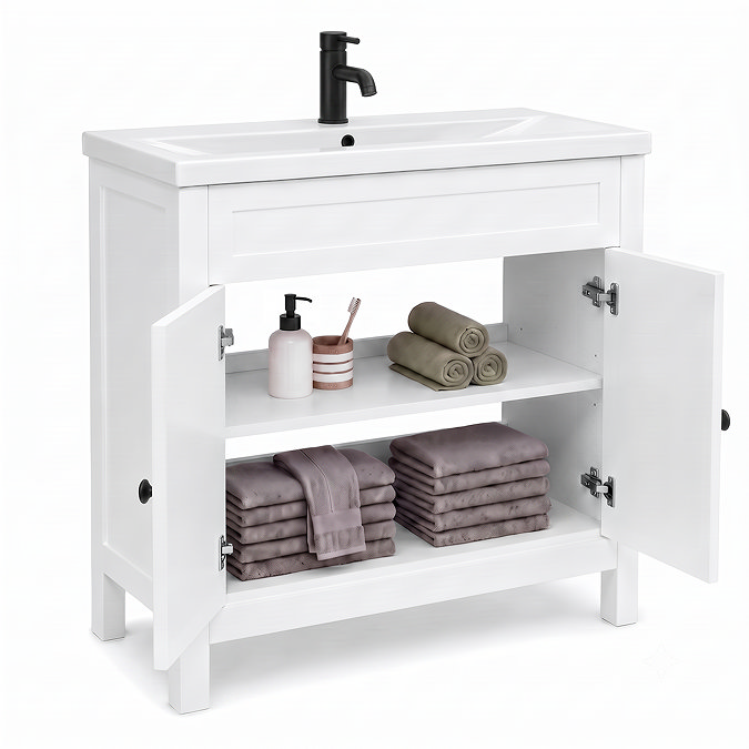 AquaSure Traditional Waterproof PVC Vanity Unit Satin White - 800mm with Matt Black Handles