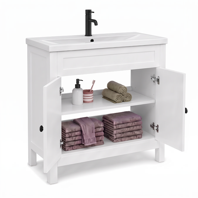 AquaSure Traditional Waterproof PVC Vanity Unit Satin White - 800mm with Matt Black Handles