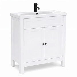 AquaSure Traditional Waterproof PVC Vanity Unit Satin White - 800mm with Matt Black Handles