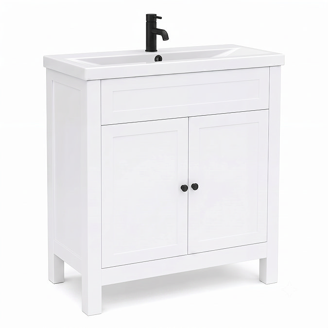 AquaSure Traditional Waterproof PVC Vanity Unit Satin White - 800mm with Matt Black Handles
