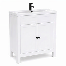 AquaSure Traditional Waterproof PVC Vanity Unit Satin White - 800mm with Matt Black Handles