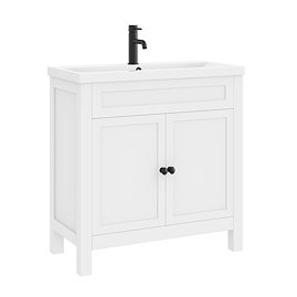 AquaSure Traditional Waterproof PVC Vanity Unit Satin White - 800mm with Matt Black Handles