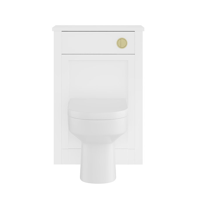 AquaSure Traditional White Waterproof PVC Complete Toilet Unit (Round Pan, Cistern, Brushed Brass Flush)