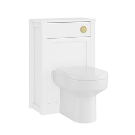 AquaSure Traditional White Waterproof PVC Complete Toilet Unit (Round Pan, Cistern, Brushed Brass Flush)