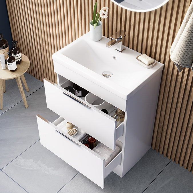 AquaSure Tribeca Waterproof PVC Vanity Unit Gloss White - 600mm with Chrome Handles