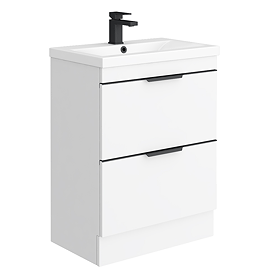 AquaSure Tribeca Waterproof PVC Vanity Unit Gloss White - 600mm with Matt Black Handles