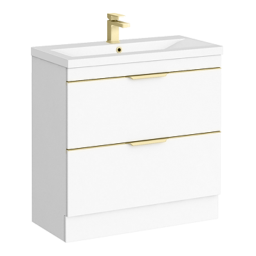 AquaSure Tribeca Waterproof PVC Vanity Unit Gloss White - 800mm with Brushed Brass Handles