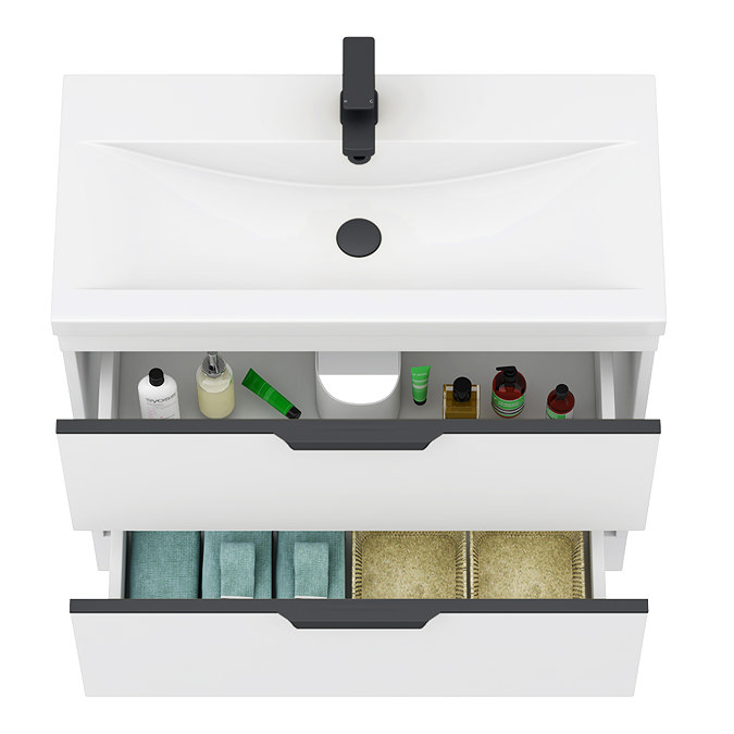 AquaSure Tribeca Waterproof PVC Vanity Unit Gloss White - 800mm with Matt Black Handles