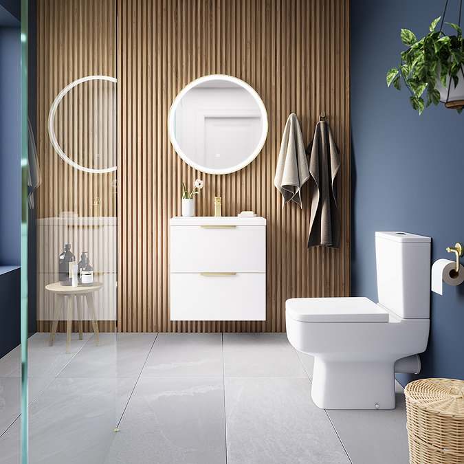 AquaSure Tribeca Waterproof PVC Wall Hung Vanity Unit Gloss White - 600mm with Brushed Brass Handles