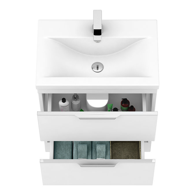 AquaSure Tribeca Waterproof PVC Wall Hung Vanity Unit Gloss White - 600mm with Chrome Handles