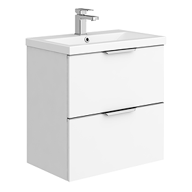 AquaSure Tribeca Waterproof PVC Wall Hung Vanity Unit Gloss White - 600mm with Chrome Handles