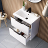 AquaSure Tribeca Waterproof PVC Wall Hung Vanity Unit Gloss White - 600mm with Matt Black Handles