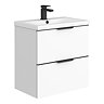 AquaSure Tribeca Waterproof PVC Wall Hung Vanity Unit Gloss White - 600mm with Matt Black Handles