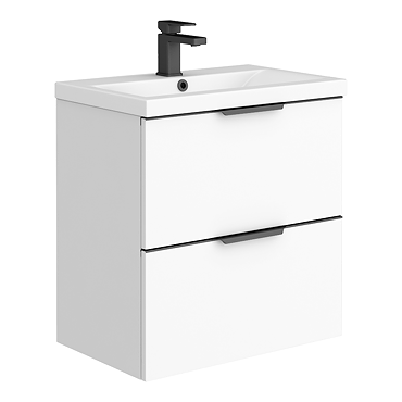 AquaSure Tribeca Waterproof PVC Wall Hung Vanity Unit Gloss White - 600mm with Matt Black Handles