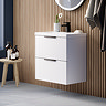 AquaSure Tribeca Waterproof PVC Wall Hung Vanity Unit Gloss White - 600mm with Matt Black Handles