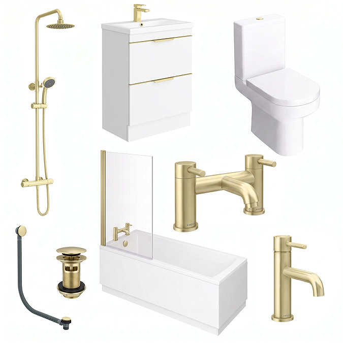 AquaSure Waterproof Brushed Brass Round Complete Bathroom Suite