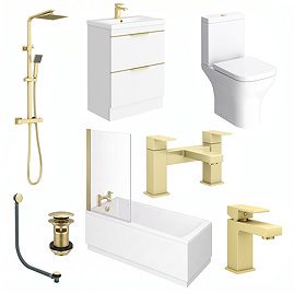 AquaSure Waterproof Brushed Brass Square Complete Bathroom Suite
