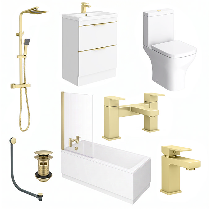 AquaSure Waterproof Brushed Brass Square Complete Bathroom Suite