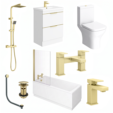 AquaSure Waterproof Brushed Brass Square Complete Bathroom Suite